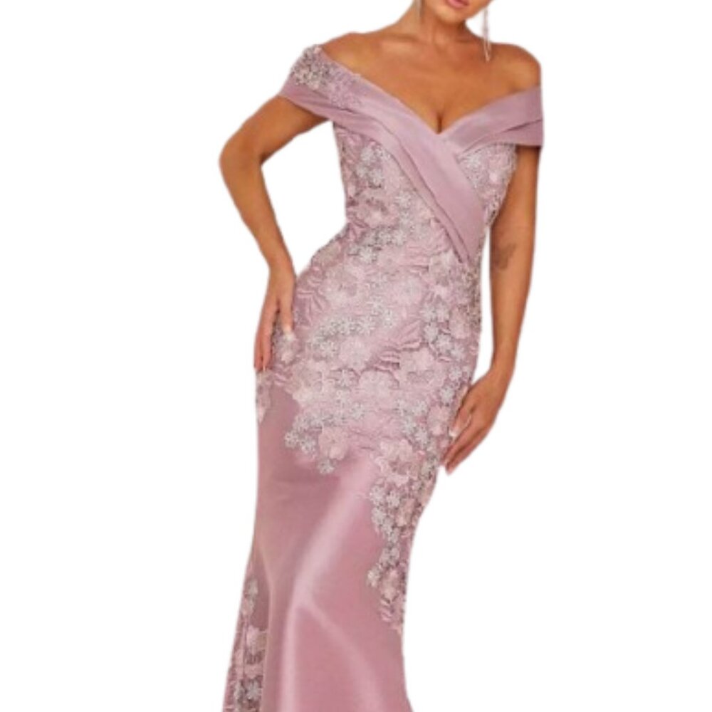 Terani Couture Dusty Rose One-Shoulder Lace-Embellished Gown